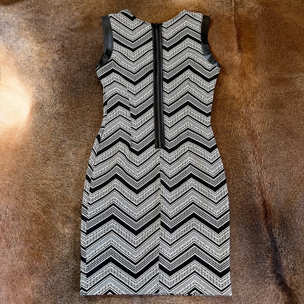 Bar III Faux Leather Trim Zipper Back Dress M L